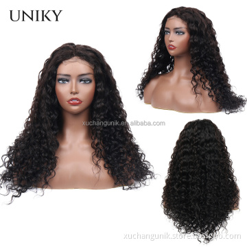 Uniky Cheap Hair Water Wave Virgin Cuticle Aligned 4*4 Closure Lace Front Wig Remy Brazilian Human Hair 4*4 Lace Wigs Water Wave
